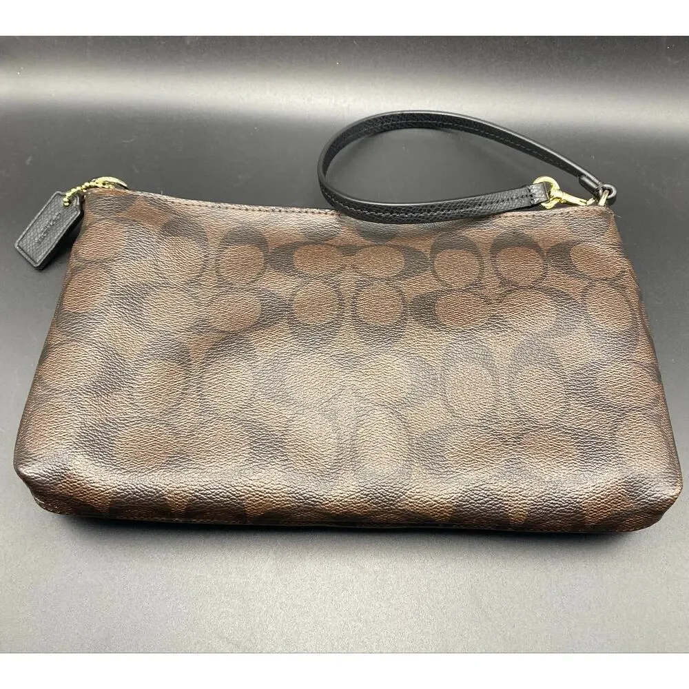 New Coach Signature PVC Pop Pouch Brown and Black Shoulder / Wristlet Bag F65806